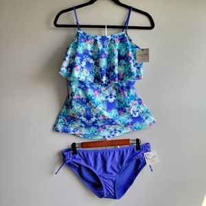 NWT Arizona Jean Co. XXL Watercolor Blue Tankini Swim Top and Bottom